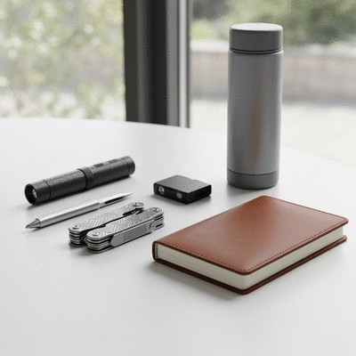 Everyday Carry (EDC) kit essentials laid out on a table